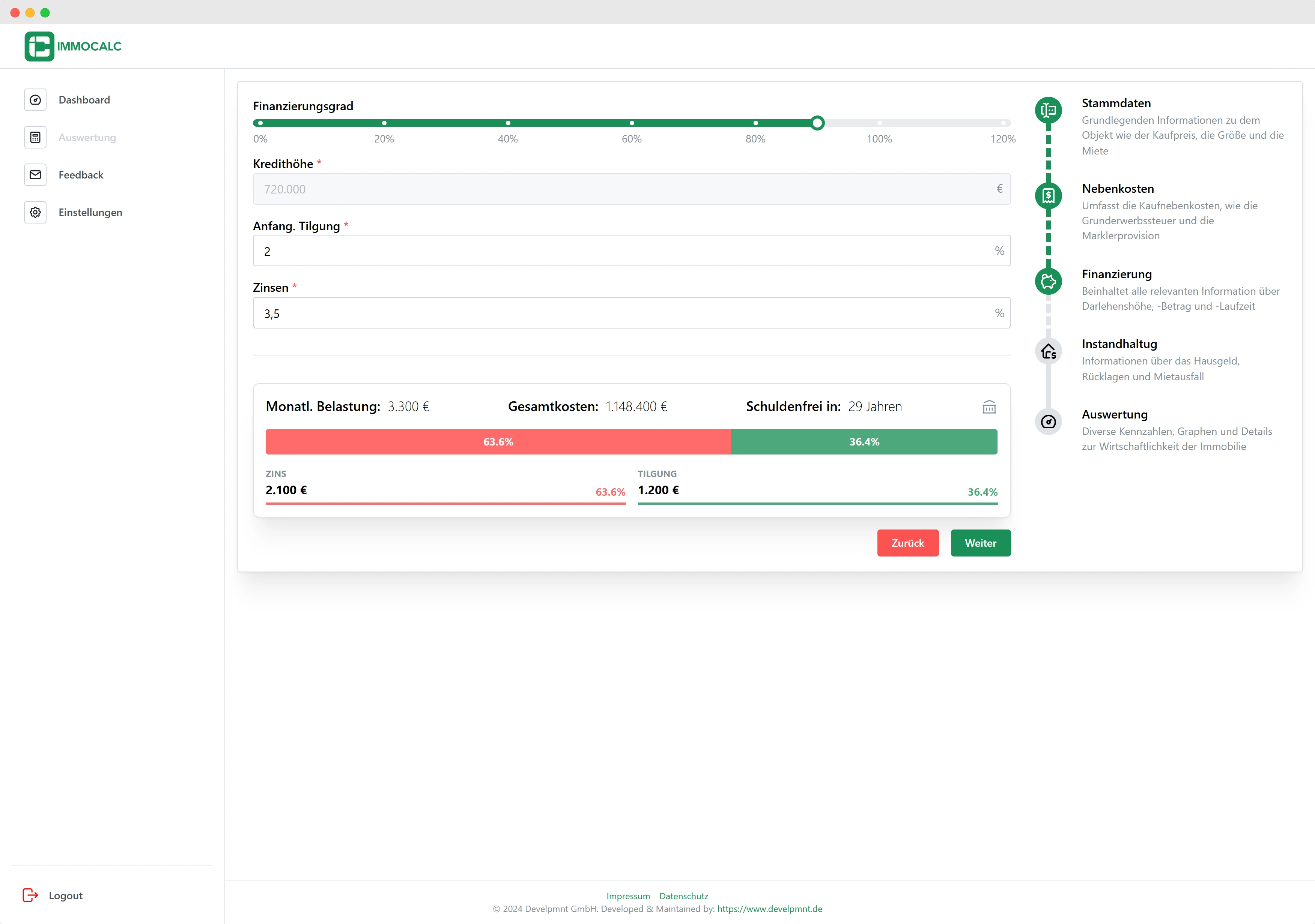 ImmoCalc Berechnungs-Wizard für Immobilien-Renditeberechnung